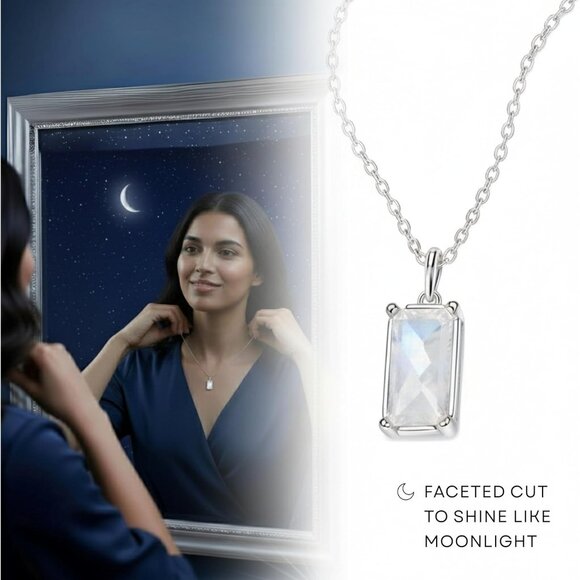 Rainbow Moonstone Sterling Silver Necklace for Women - Inspirational Gift - Picture 3 of 6